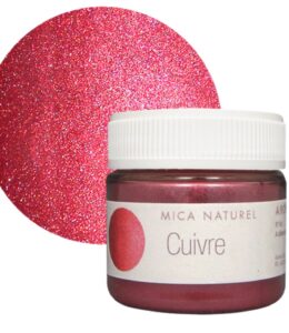 Pot de mica cuivré naturel utilisé pour donner brillance et reflets au gloss fait maison.