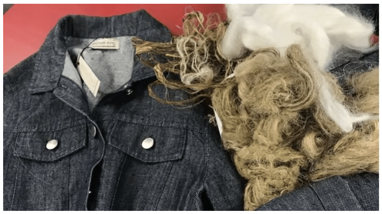 Veste en jean entourée de fibres naturelles brutes d'ortie